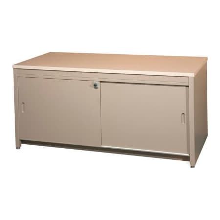 Datum Filing Systems 37-3/4"W Console Table w/ Doors, Regal Cherry Laminate Top Medium Gray Finish CTA38SSD-L20-T23